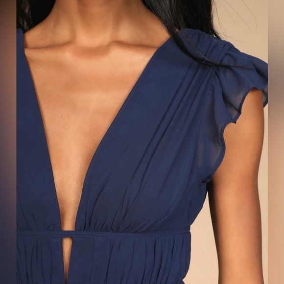 NWT Lulu’s I'm All Yours Navy Blue Ruffled Maxi Dress size S - Picture 9 of 12